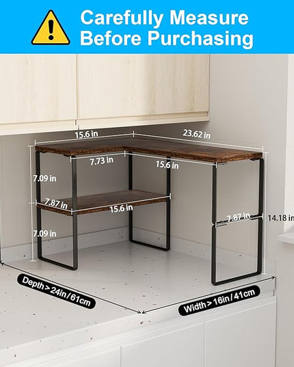 Golener Countertop Organizer Corner Shelf, 2 Tier Adjustable Stackable Corner Shelves for Kitchen, Bathroom, Spice Rack, Coffee Area, Over Sink, Dresser Table, Corner Counter Shelf Stand, Rustic Brown