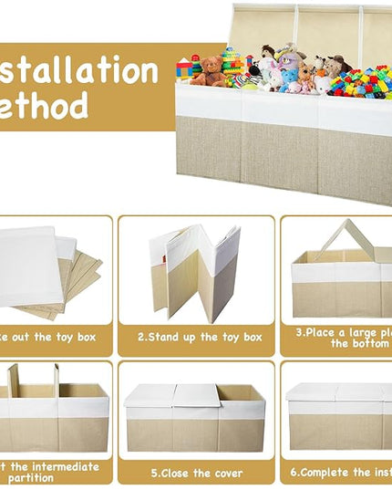 Large Toy Box Chest,Toy Storage Organizer,Storage Bins with Lids,Stuffed Animal Storage,Toy Bins for Kids,Toddlers,Baby,Girls,Nursery,Living Room,playroom(Beige)