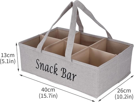 Snack Organizer for Countertop, Fabric Snack Organizer with Handle, 6 Compartment Snack Tray Snack Basket Container, Foldable Picnic Basket, Kitchen Pantry Organizer and Storage-Khaki Stripe