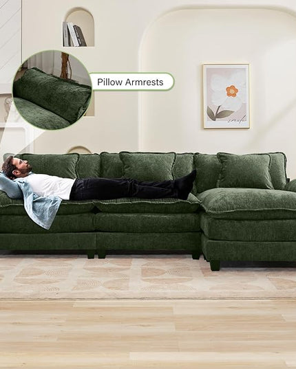 120" Modular Sectional Sofa, Comfy Cloud Couch Sectional Sofa with Ottoman, Chenille Sofa Sleeper Deep Seat Sofa with Throw Pillows for Living Room (Green, 120"- L Shape)