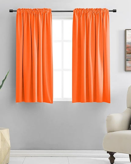DONREN Vibrant Orange Autumn Curtains 48 Inch Length for Cafe Bathroom Short Windows,2 Panels Blackout Room Darkening Thermal Insulated Curtains for Kids Bedroom Decor,52" Wide by 48" Long