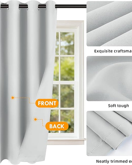 Room Darkening Curtains 95 Inch Length for Bedroom Living Room, Insulated Thermal Grommet Curtain Drapes, Blackout(60-90%,Not 100%) Window Treatment Decor, 2 Panels, 52x95, GreyishWhite
