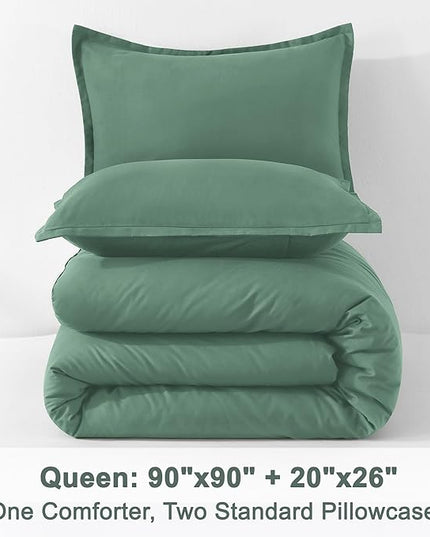 Litanika Comforters Queen Size Haze Green, 3 Pieces Lightweight Solid Bedding Set & Collections, All Season Fluffy Bed Set (90x90 Inches Comforter & 2 Pillowcases)