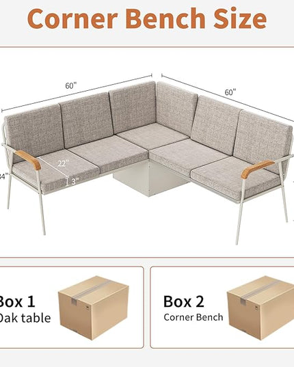 VFK 3 Piece Dining Table Set, 51 Inch Modern Kitchen Folding Breakfast Table with Right Seat Storage Corner Stools and Dining Chairs for Home Dining Room Furniture