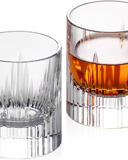 KAMMAK Crystal Whiskey Glasses Set of 2, Luxury 2.03oz Old Fashioned Glasses Stemless, Handcrafted Liquor Glasses, Hand Blown Scotch Cup for Women, Men Barware Gift for Cocktail, Bourbon