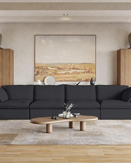 JACH 162.98" 4 Seater Sectional Couches for Living Room, Modular Sectional Sofa, Deep Seat Black Sofas, Cushion Covers Removable, Two Corners and Two Middle Sofa for Living Room