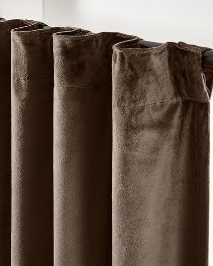 Lazzzy Dark Brown Velvet Blackout Curtains 90 Inches Long Thermal Insulated Blackout Curtain Drapes Luxury Back Tab Window Treatments for Bedroom Living Room 2 Panels, 52 x 90 Inch, Truffle