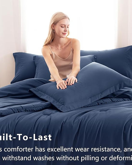 CozyLux Queen Comforter Set Navy Blue, 7 Pieces Bed in a Bag Bedding Comforter Set with Sheets, All Season Boho 7PC Bed Sets with Comforter, Fitted Sheets, Flat Sheets, Pillow Shams and Pillowcases