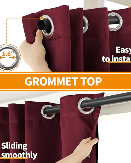 YoungsTex Burgundy 100% Blackout Curtains for Bedroom, Thermal Insulated Drapes with Grommet Full Room Darkening with Black Backing for Living Room, 2 Panels, 42 x 63 Inch