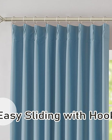 DONREN Dusty Blue Pinch Pleated Blackout Curtains with Hooks - 90 inch Length Room Darkening Thermal Insulated Window Curtain Panels for Living Room Bedroom 2 Panel 40" Wx90 L