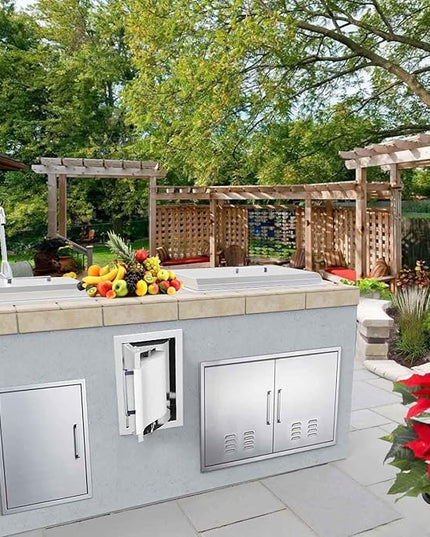 Stainless Steel Paper Towel Holder Drawer 17W11.25H8.75D Works with Your Grilling or Prep Zones for Easy & Quick Cleanup
