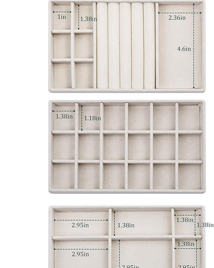 Stackable Jewelry Organizer Trays with Removable Dividers, 6-Tray Beige Jewelry Drawer Organizer Set for Earrings, Necklaces, Rings & Bracelets Gift for Her
