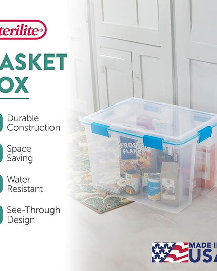 Sterilite 8-Pack Gasket Box, Weather-Resistant Storage Bins with Latching Lids, 80 Quart - Heavy-Duty Organizing Containers for Closet, Bathroom, and Office