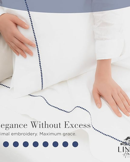 Linen Home 100% Cotton Percale Pearl Stitch Pillowcases King Size, Dark Blue, 2 Pieces of Pillow Case, Crisp and Cool Strong Bed Linen, 20 inches X 40 inches