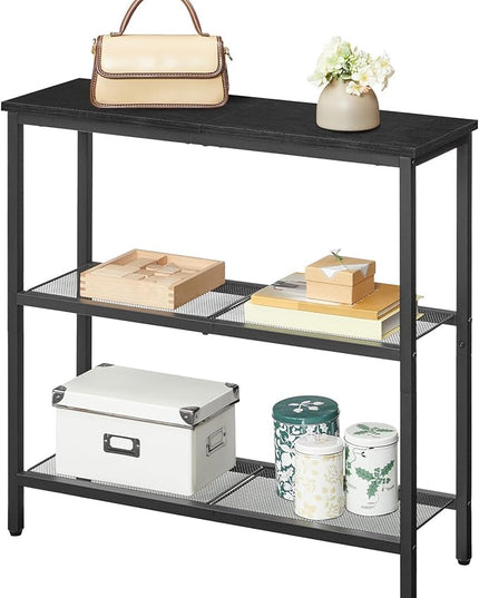 HOOBRO 29.5" Narrow Console Table, 3-Tier Entryway Table, Thin Sofa Table with Shelves, Side Table, Display Table, for Hallway, Entrance, Living Room, Bedroom, Black BB73XG01