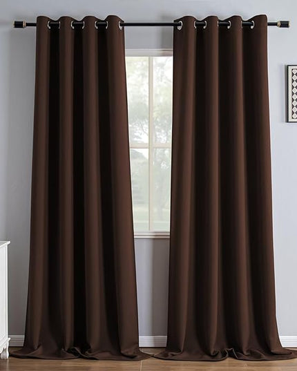 Blackout Curtains 90 Inch Length 2 Panels Set, Black Out Curtains for Bedroom 90 Inch Long, Grommet Energy Saving Room Darkening Drapes for Living Room Window Chocolate(W52 x L90)