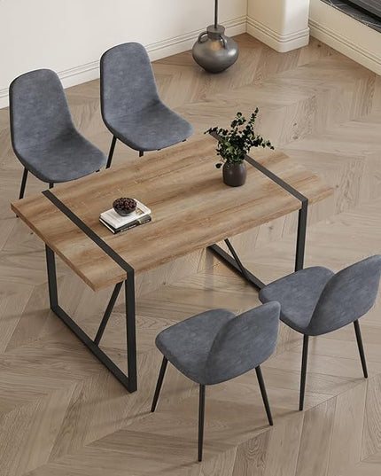 4 Chair Dining Table Set，Dinner Table Set for 4，55'' Kitchen Table and Suede Nap Fabic Chairs Set of 4, 5 Piece Dining Table Set for Kitchen Dining Room