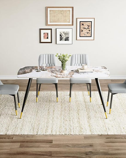 Modern Dining Table Set for 4, 62'' Sintered Stone Dining Table Set for 4, 4 Chair Kitchen Table Set, Easy to Assemble