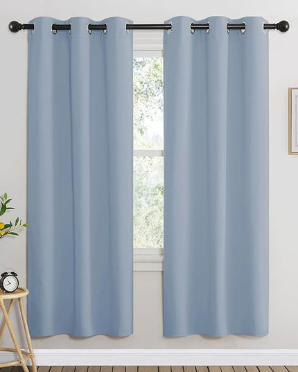 NICETOWN Blackout 72 inch Curtains for Kids Room, Grommet Room Darkening Thermal Insulated Solid Window Treatments Sound Reducing for Bedroom, 2 Panels, W37 x L72, Vintage Blue