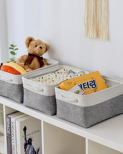 TheWarmHome Organization and Storage Basket for Shelves - 1 Pack 14x10x6.7 inch Collapsible Storage Bins, Fabric Storage Cubes for Closet Organizer Toy Gift Cloth (White & Grey)