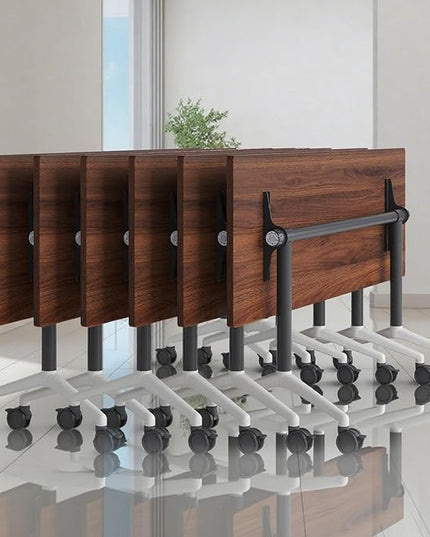 Conference Table, Folding Conference Room Tables, Modern Flip Top Seminar Training Meeting Table with Wheels, Modular Foldable Conference Tables for Home Office Classr (Brown 6 Pack 63inch)