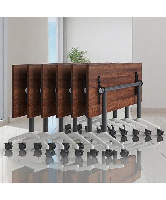 Conference Table, Folding Conference Room Tables, Modern Flip Top Seminar Training Meeting Table with Wheels, Modular Foldable Conference Tables for Home Office Classr (Brown 6 Pack 47.2inch)