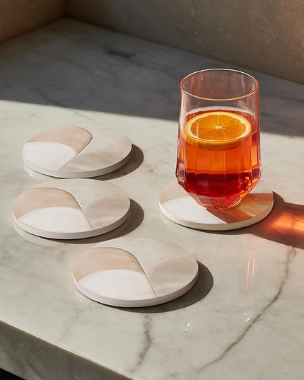 VEYRO Coasters Set of 6 for Drinks – Absorbent Ceramic Stone Drink Coasters with Cork Backing for Coffee Table & Desk, Modern Marble Look Cup Coaster Set, Housewarming Gift for New Home