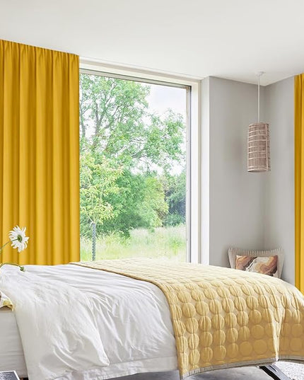 DWCN Yellow Room Darkening Blackout Curtains - Thermal Insulated Privacy Energy Saving Window Curtain Drapes 42 x 72 inch Length, Set of 2 Bedroom Living Room Curtains