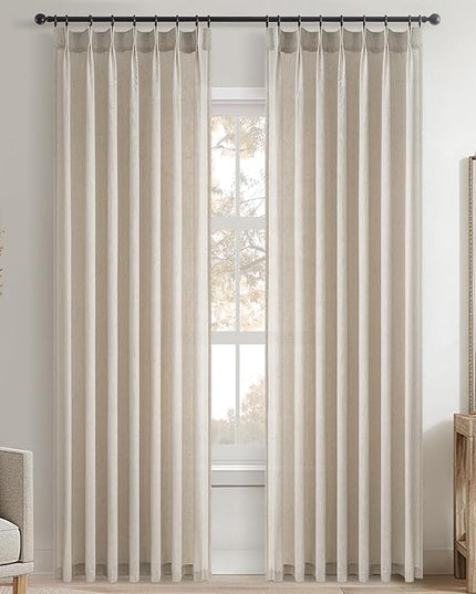 Topfinel Pinch Pleated Curtains 90 Inches Long 1 Panels Set,Oatmeal Semi Sheer Cotton Blend Fabric Aesthetic Advanced Curtain Drapes for Living Room Bedroom,72x90 inch Length
