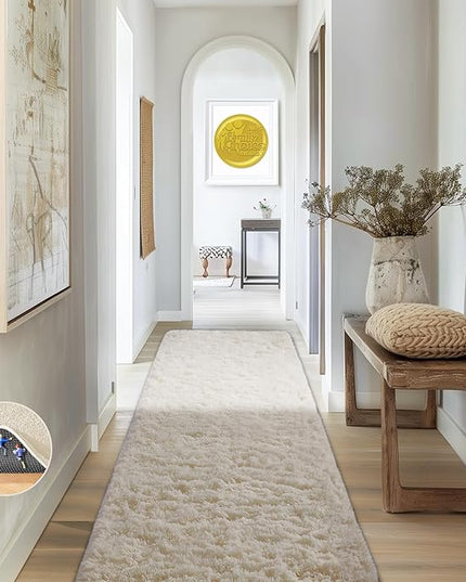 Ophanie Runner Rug for Hallway, 2x6 Upgrade Non-Slip Fluffy Soft Bedside Rugs, Bedroom Living Room Ivory Shaggy Carpet for Kids Girls Boys Dorm Nursery Home Decor Aesthetic