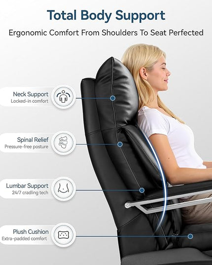 M80A Dual Motor Electric Executive Office Chair with Footrest, Comfortable Reclining Office Chair Wide Seat, Big and Tall Ergonomic Leather Home Office Desk Chair (Black,No Massage)