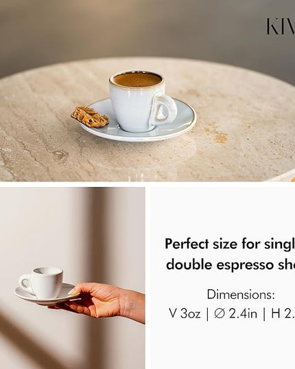 KIVY 3 oz Espresso cups set of 4 - Thick walled stoneware espresso cup set - Italian style espresso cups and saucers - Demitasse cups set of 4 - Small coffee mugs - Demitasse cups and saucers sets