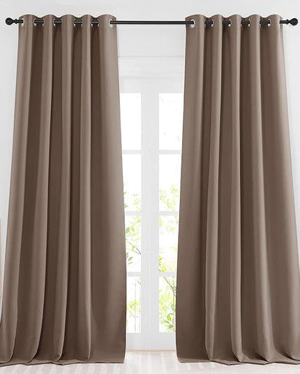 NICETOWN Blackout Sliding Door Curtains 2 Panels 102 inches Length - Grommet Privacy Sun & Heat Reducing Window Curtains & Drapes for Bedroom/Living Room (W66 x L102, Cappuccino)