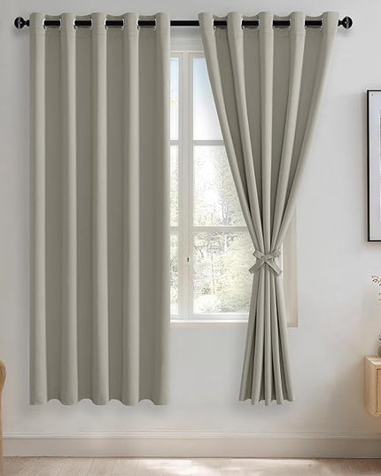 JIUZHEN Silver Grey Blackout Curtains with Tiebacks Thermal Insulated, Light Blocking and Noise Reducing Grommet Curtains for and Living Room, Set of 2 Window Curtain Panels, 60 x 72 Inch Length