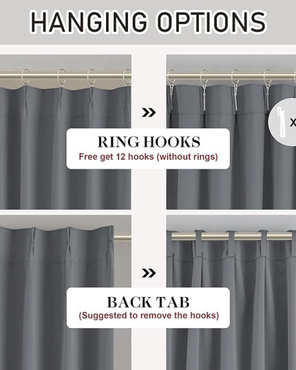 DONREN Neutral Gray Pinch Pleated Blackout Curtains with Hooks - 104 inch Length Room Darkening Thermal Insulated Window Curtain Panels for Living Room Bedroom 2 Panel 40" Wx104 L