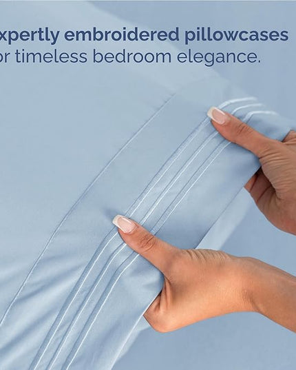 Full Size 4 Piece Sheet Set - Comfy Breathable & Cooling Bed Sheets Set - Hotel Luxury Bedding for Women, Men, Kids, Teens, Boys & Girls - Deep Pockets, Soft and Wrinkle Free - Oeko-Tex - Light Blue