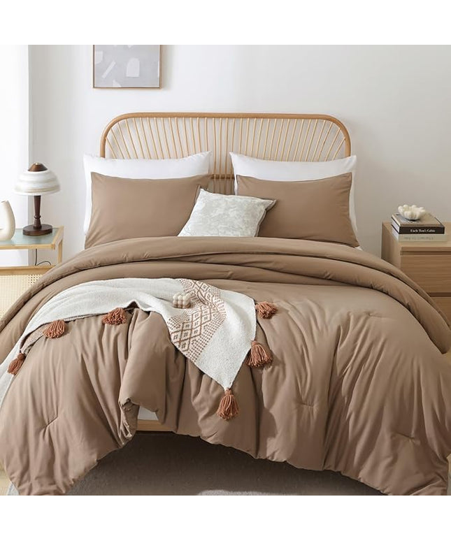 ROSGONIA Full Size Comforter Sets for Girls Boys Kids Dark Khaki, 3pcs Comforter Full Size (1 Comforter & 2 Pillowcases) Lightweight Dorm Bedding Sets