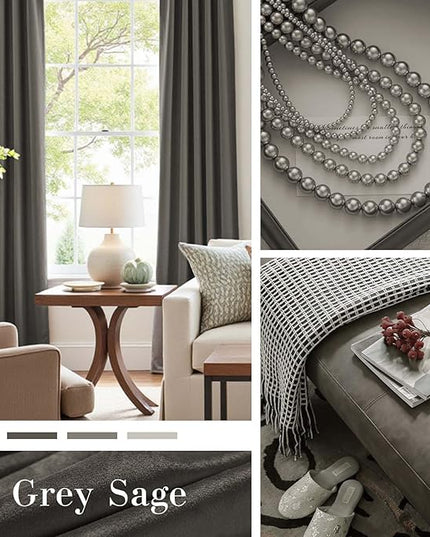 Lazzzy Velvet Blackout Curtains Thermal Insulated Room Window Drapes Super Soft Luxury Curtains for Living Room Bedroom Rod Pocket 2 Panels, Grey, 52" W x 90" L