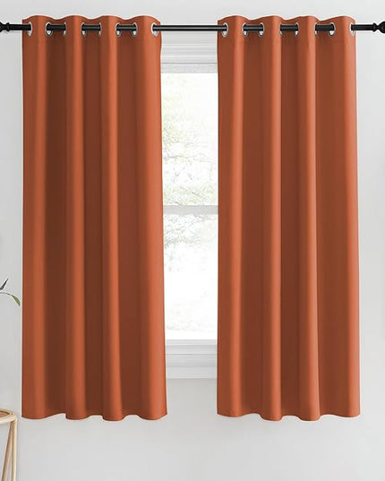 NICETOWN Blackout Short Curtain 63 inches Long for Windows, Thermal Insulated Curtain Grommet Room Darkening Window Treatment for Bedroom/Living Room, 1 Panel, W46 x L63, Burnt Orange