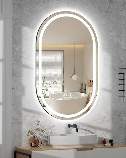 Oval LED Bathroom Vanity Mirror, 36x24 inch Mirror with Light, Smart Anti-Fog Waterproof Mirror with Memory Function Dimmable Lighted Mirror