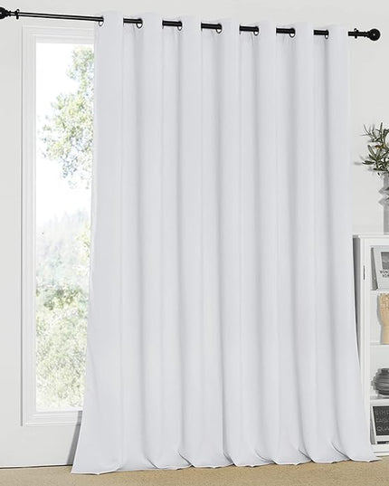 NICETOWN Room Divider Curtain, Sliding Door Curtain, Wide Width Thermal Drapes, Absorb Noise, Room Darkening, Vertical Blinds for Patio Door (Greyish White, Width 100 inches, Length 95 inches)