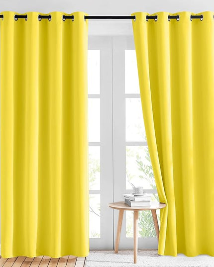 NICETOWN Bright Yellow Blackout Curtains 84 inch Long for Bedroom - Thermal Insulated Solid Grommet Light Blocking Window Curtains & Drapes for Living Room (2 Panels, 52 x 84 Inch, Bright Yellow)