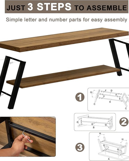 Entryway Bench, Farmhouse Indoor Entry Way Shoe Benches Seat, Industrial Metal Shoe Storage Bench Organizer for Living Room, Bedroom, Hallway (Rustic Oak)