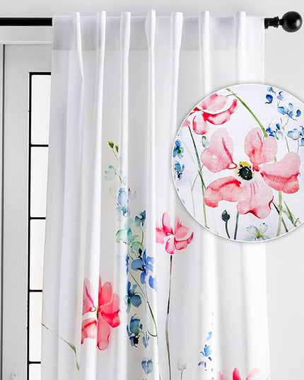 Maison d' Hermine Curtains for Living Room 100% Cotton 96 inch Length One Panel Light Filtering Curtains for Bedroom Windows with Rod and Loop Pockets Drapes (Delphinium White, 50" W x 96" L)