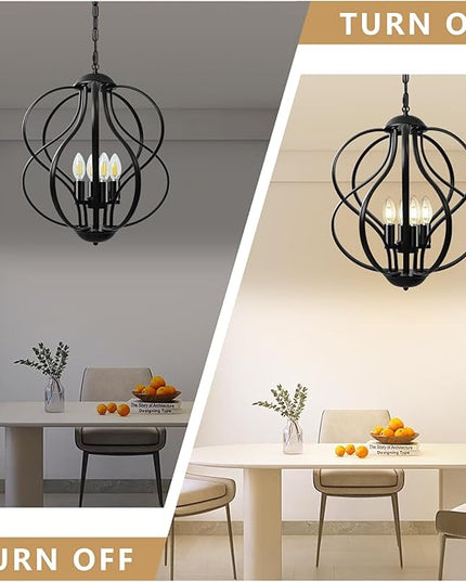 Black Chandelier for Dining Room Light Fixture, 4-Light Modern Farmhouse Chandelier, 17" Large Ceiling Hanging Industrial Pendant Light for Kitchen Island Living Room Foyer Entryway Stair