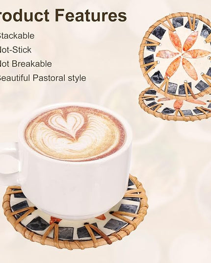 uxcell 2Pcs Handmade Woven Rattan Coasters, Heat-Resistant Drink Coasters for Coffee Table Dining Room Kitchen Coffee Wine Decor, Orange Petal