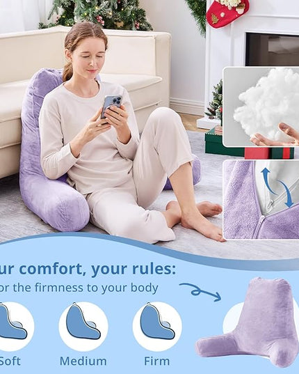 Sasttie 25-inch Reading Pillows for Sitting in Bed Adult, Jumbo Velvet Back Pillow Bed Sitting Up, XL High Back-Rest Support Cushion for Sit Up on Couch & Floor, Oeko-Tex Certified, Lavender