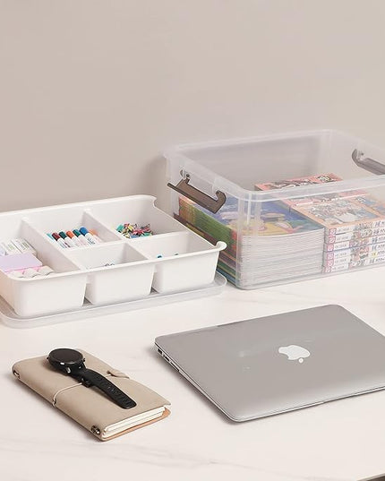 Citylife 17 QT Plastic Storage Box with Removable Tray Craft Organizers and Storage Clear Storage Container for Organizing Bead, Tool, Sewing, Playdoh