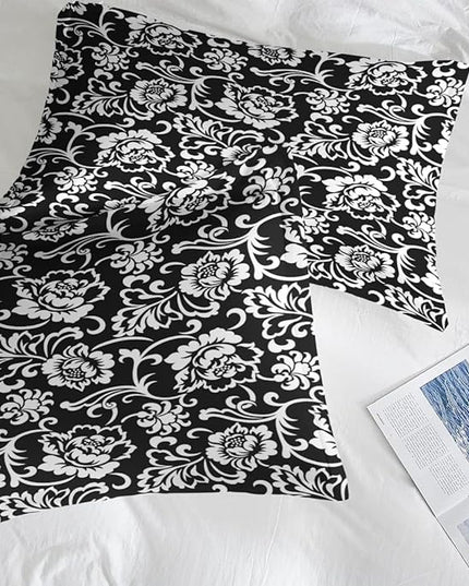 Comforter Set King Size, Vintage Floral Flower 7 Pcs Bedding for Kids and Adults, Leaf Plant Black Bed Sheet Sets with Fitted Sheet 2 Pillowcases & 2 Shams for Bedroom Bed Decor