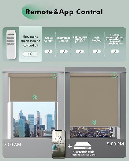 Yoolax Motorized Blinds with Remote, Blackout Remote Shades for Windows, Automatic Roller Shades Cordless Electric Blinds for Bedroom Living Room Office, Custom Size (Vinyl Coffee)